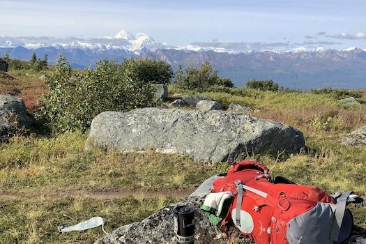 Backpack on Kesugi Ridge with Denali in the background